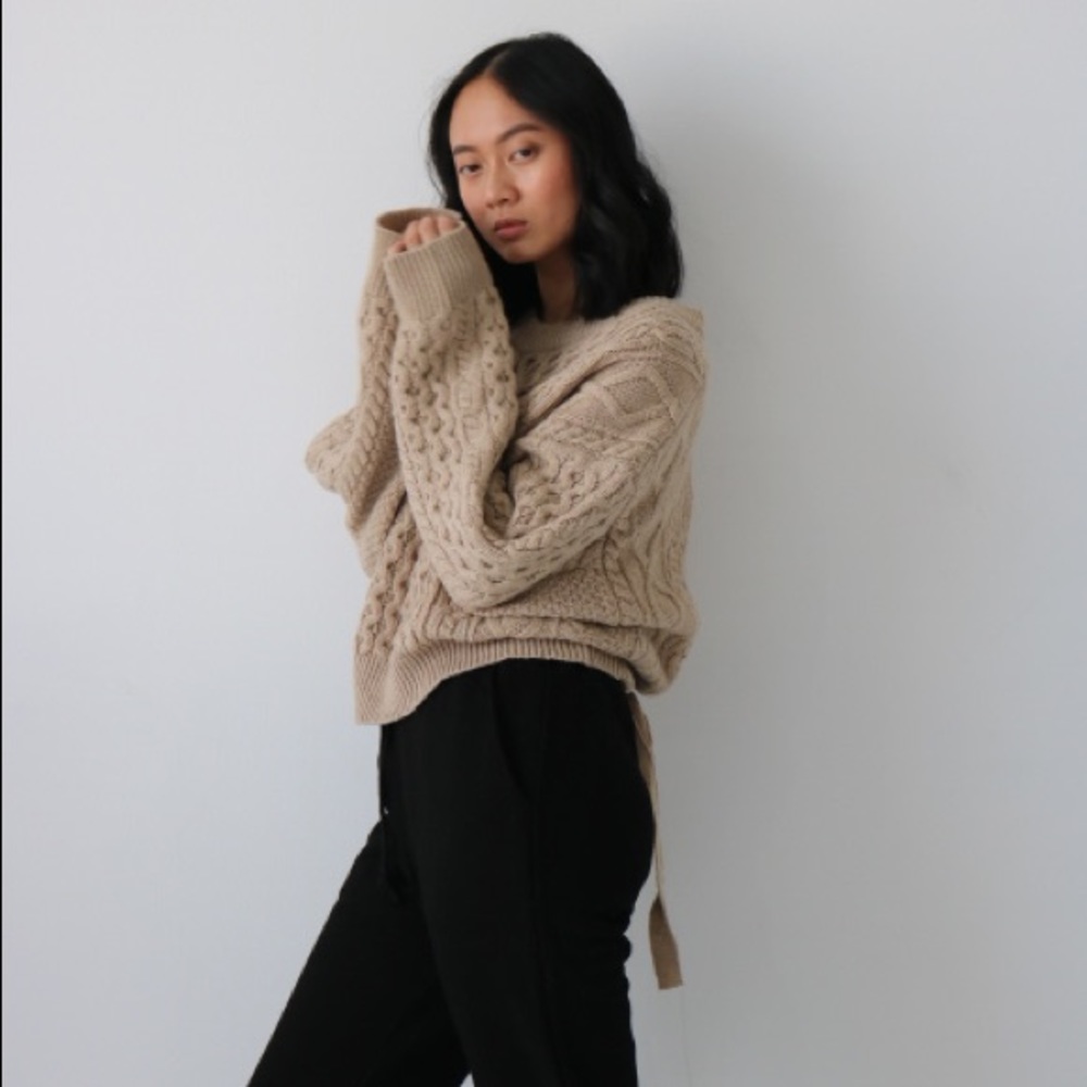 Tan Chunky Knit Open Back Sweater - Picture 6 of 10